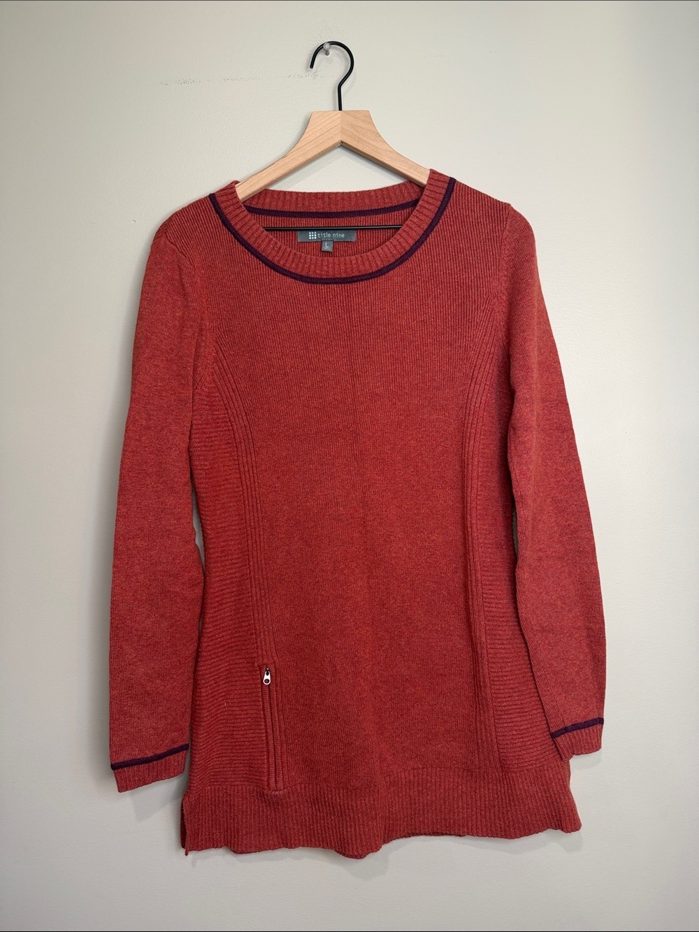 Title Nine ribbed knit Tunic Sweater Dress Long Women’s Large 51% Wool